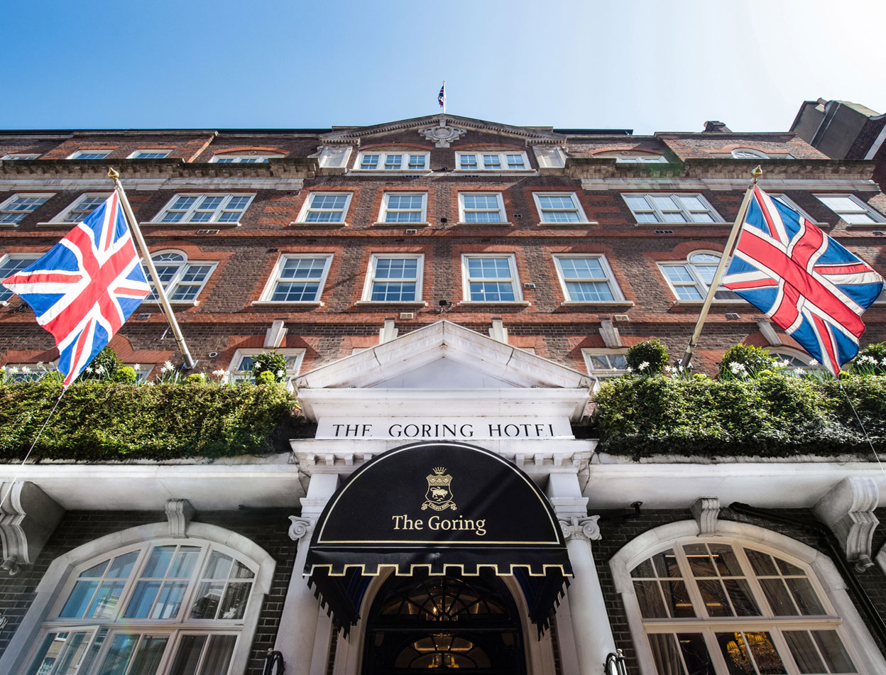 The Goring entrance and flag