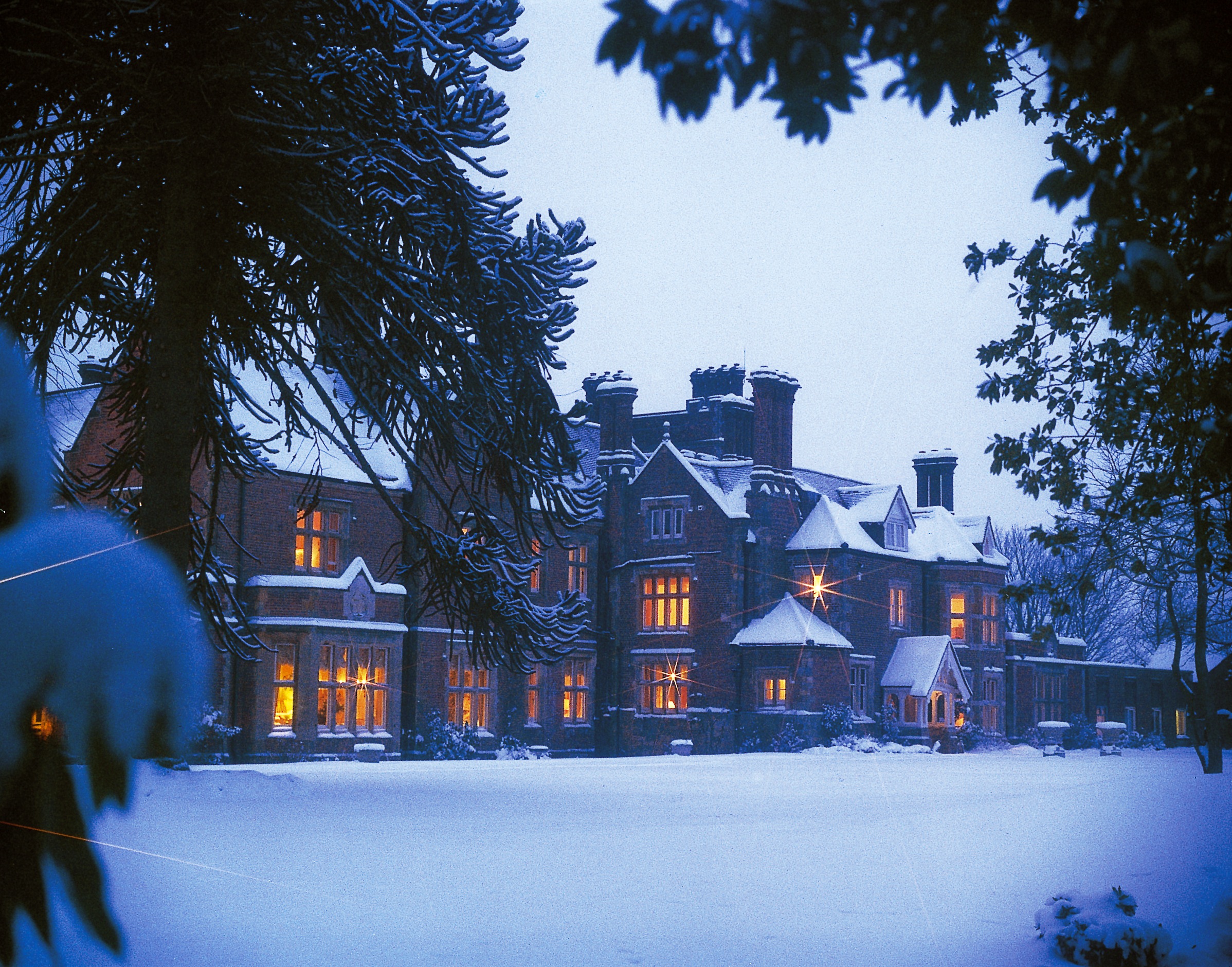 Exterior of Alexander House Hotel in the Snow
