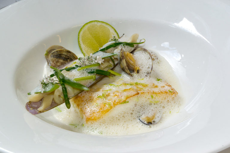Chefs Recipe Roast Halibut with Clams, Coriander and Lime by Michel