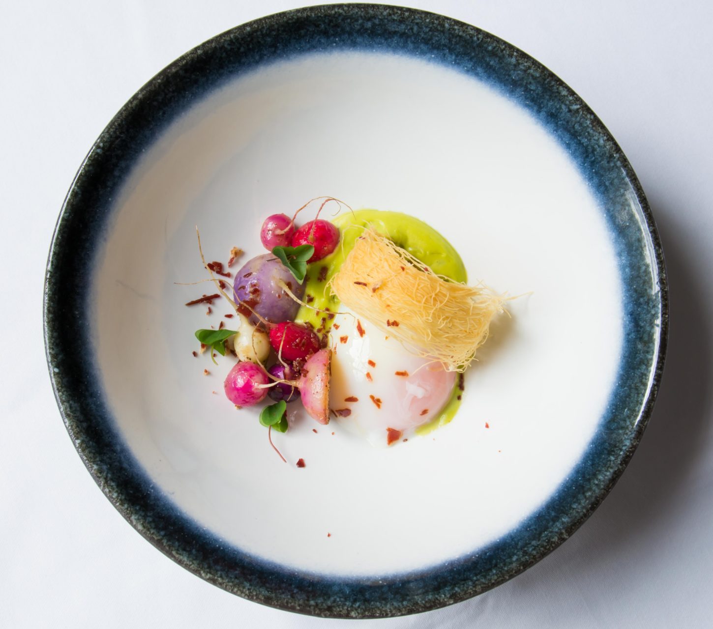 Chefs Recipe Slow cooked Italian egg, lovage, radishes and guanciale by Morton's Club Luxury
