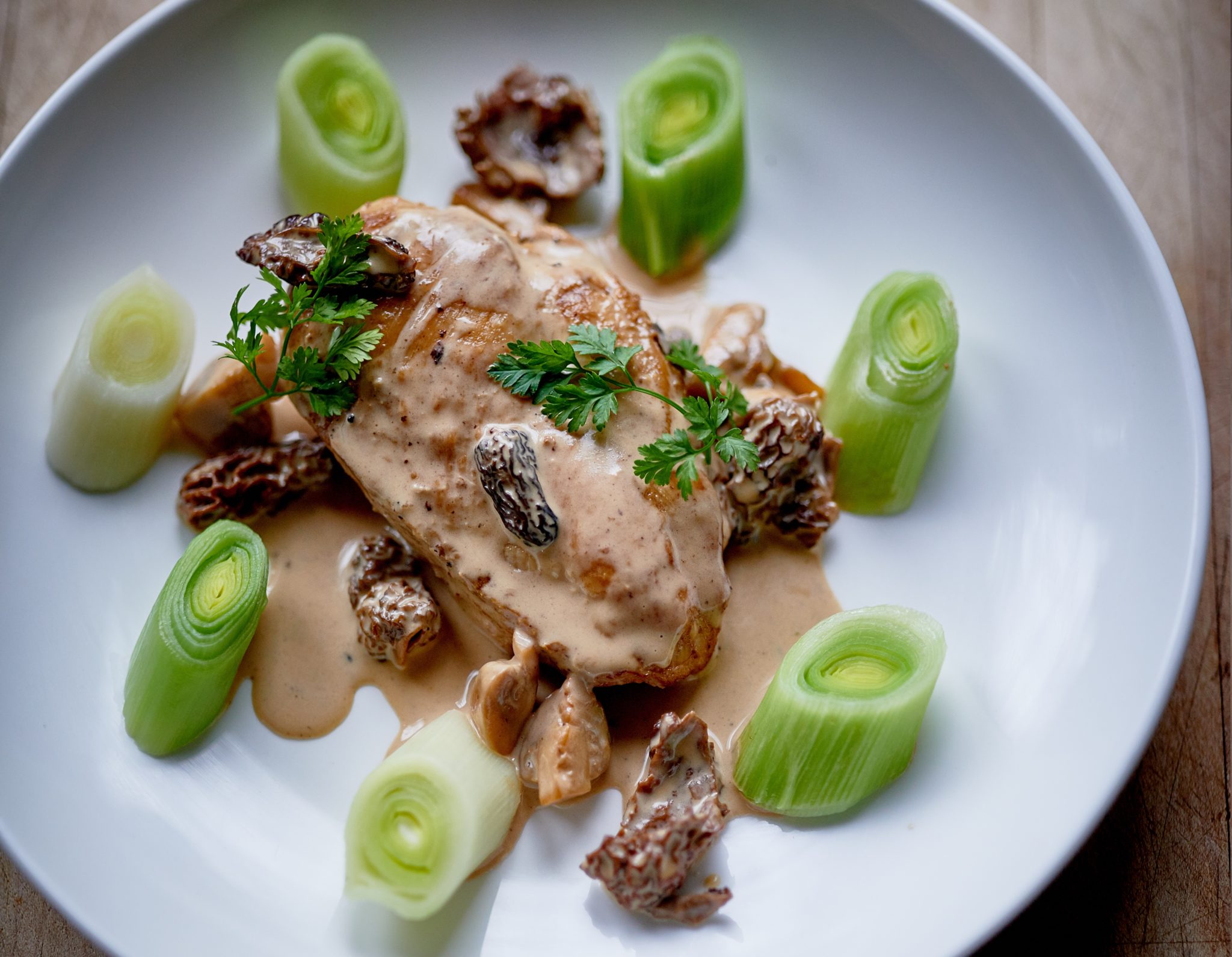 Chef's Recipe Chicken with morels and sherry wine sauce from Raymond Blanc Luxury Restaurant