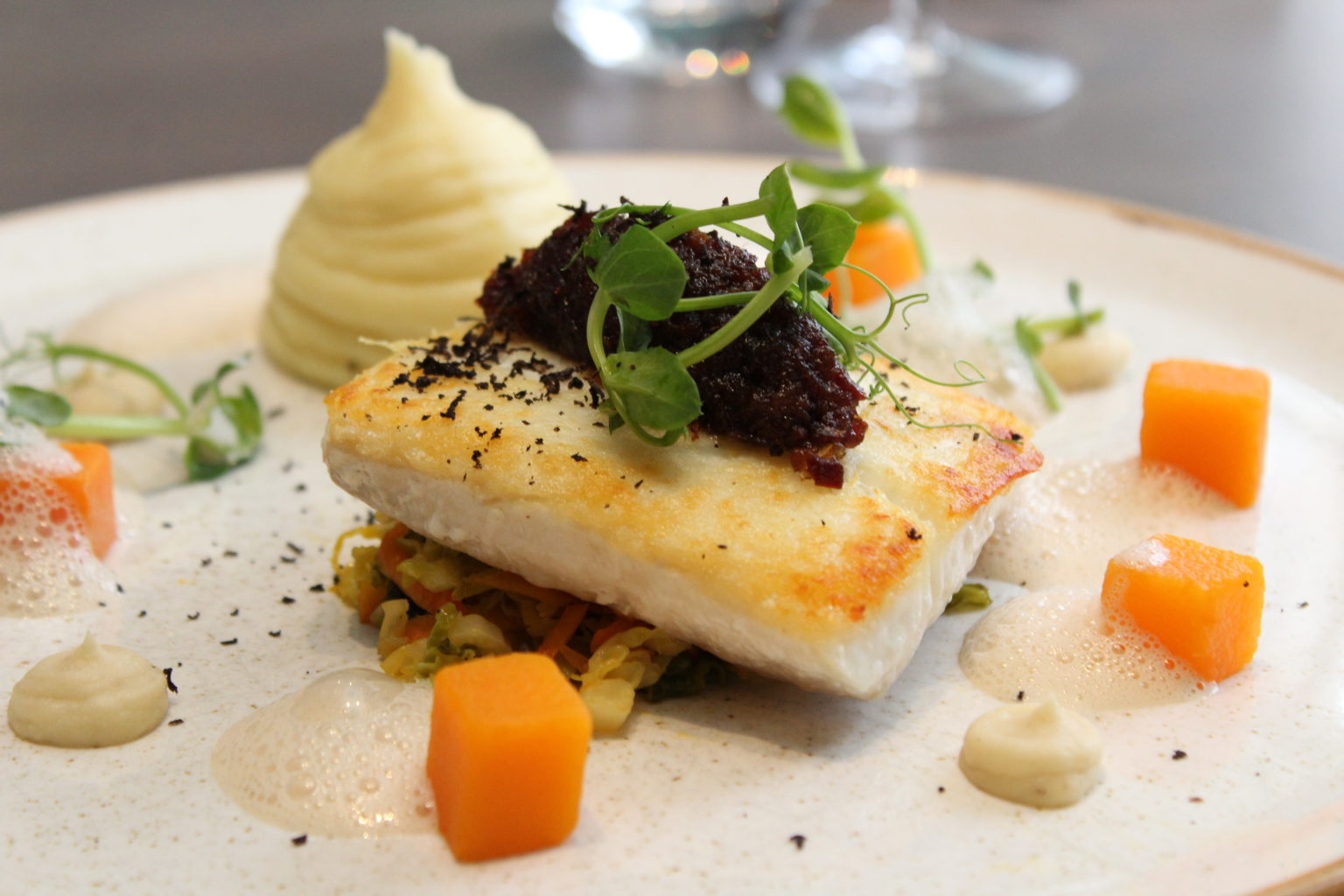 Chef's Recipe Fillet of Halibut with Bacon Jam Luxury Restaurant Guide