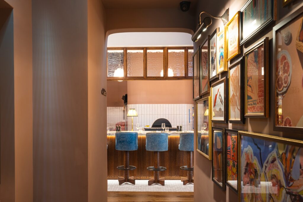 Dining room interior at Richoux London, with counter seating and tables