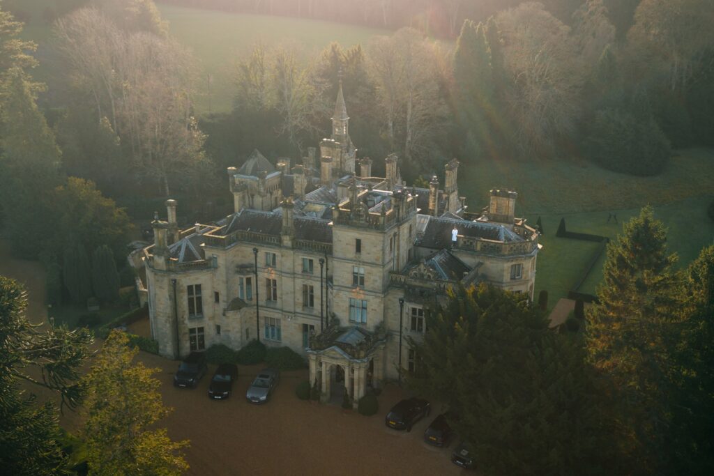 Palé Hall country house hotel in North Wales at sunrise, exterior view