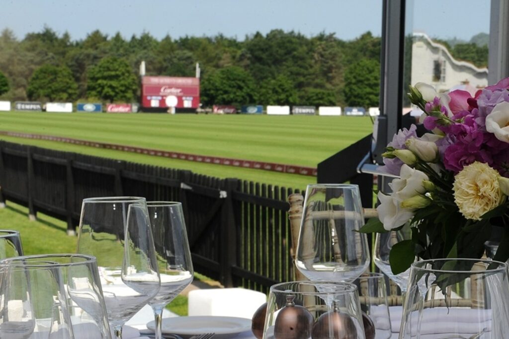The Clubhouse dining room at Guards Polo Club looking directly onto the Queen' s Lawn